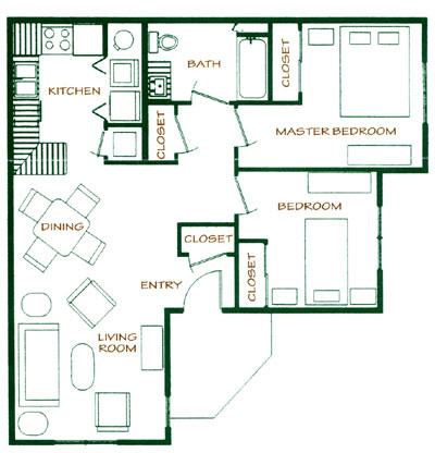Two Bedroom / One Bath 856 Sq. Ft.*